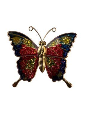 Vintage Gold Tone Multicolor Glitter Enamel Butterfly Brooch Jewelry Accessory